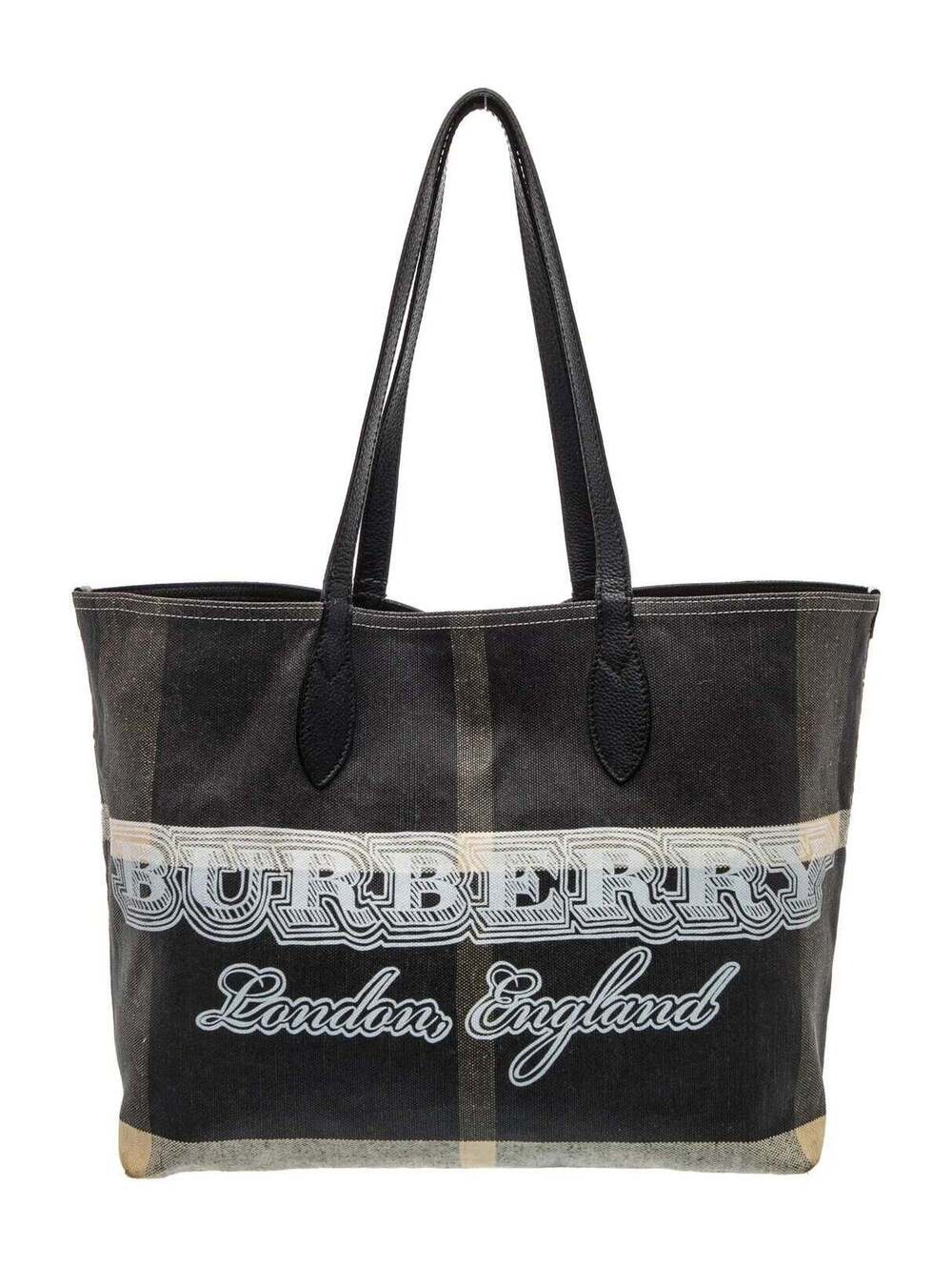 $900 Burberry Coated Canvas Mega Check Medium Doodle Tote